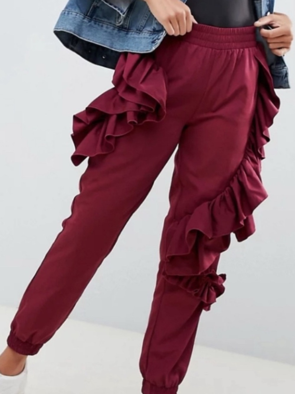 ASOS Design Burgundy Ruffle Detail Jogger Pants Size US 6